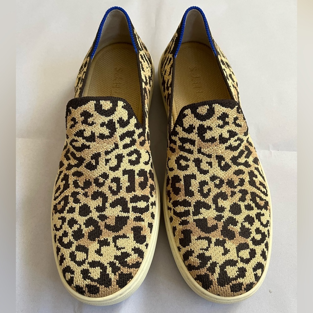 Rothy's Leopard Print Slip-On Sneakers in Brown and Cream